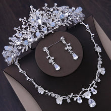 Load image into Gallery viewer, Luxury Silver Color Bridal Jewelry Set Rhinestone Pageant Tiara Crown Necklace Earring Set For Women Bride Wedding Jewelry Set