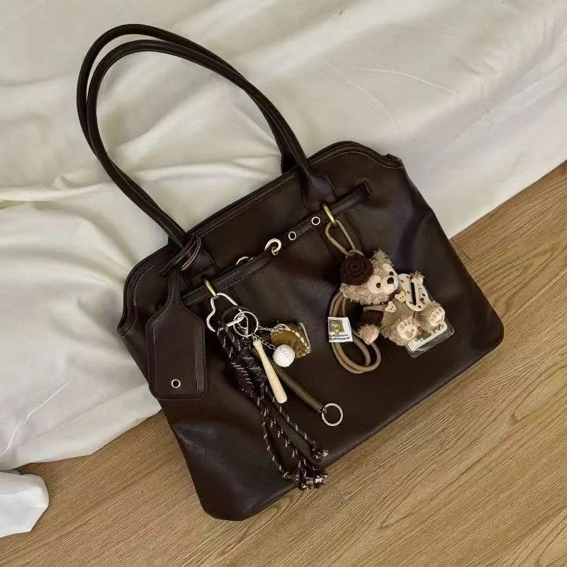 Large Brown Tote Bag Women Autumn Winter Vintage Leather Shoulder Bags Female Vintage Casual Handbag Aesthetic