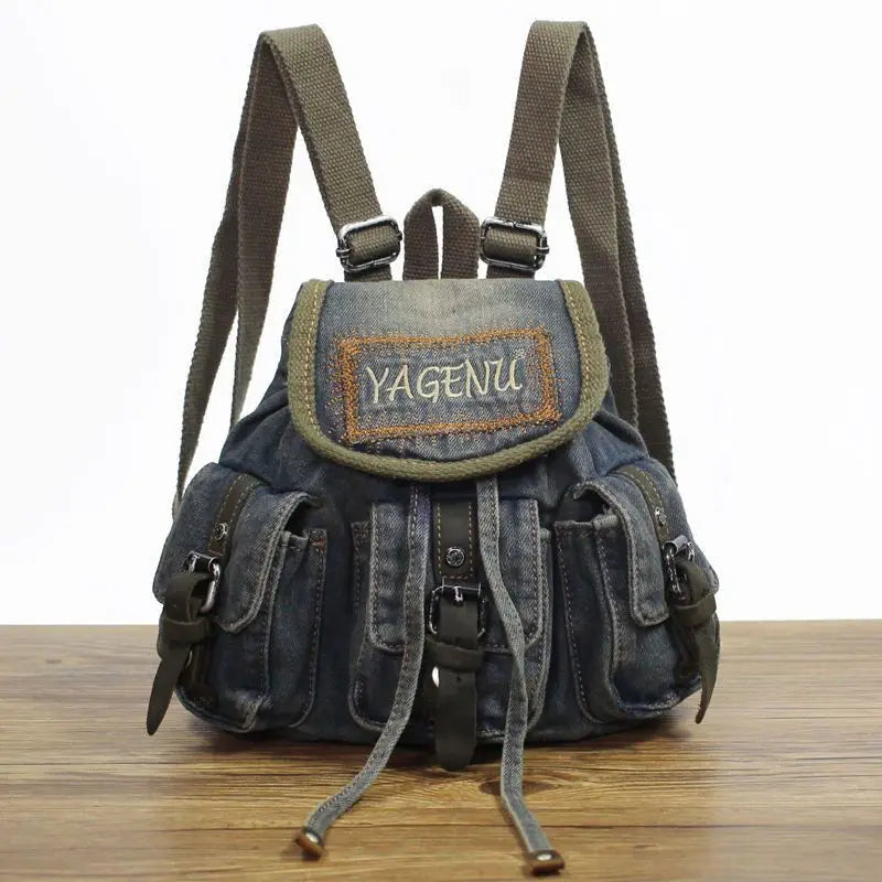 Vintage Denim Backpack Women Retro Letter Embroidery Casual School Bag Backpacks Female Harajuku Y2k Mochila Aesthetic