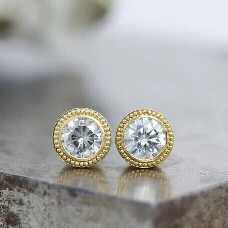 Classic Round Cubic Zirconia Stud Earrings for Women Gold Color Simple and Elegant Female Earrings Timeless Style Jewelry - EUFASHIONBAGS