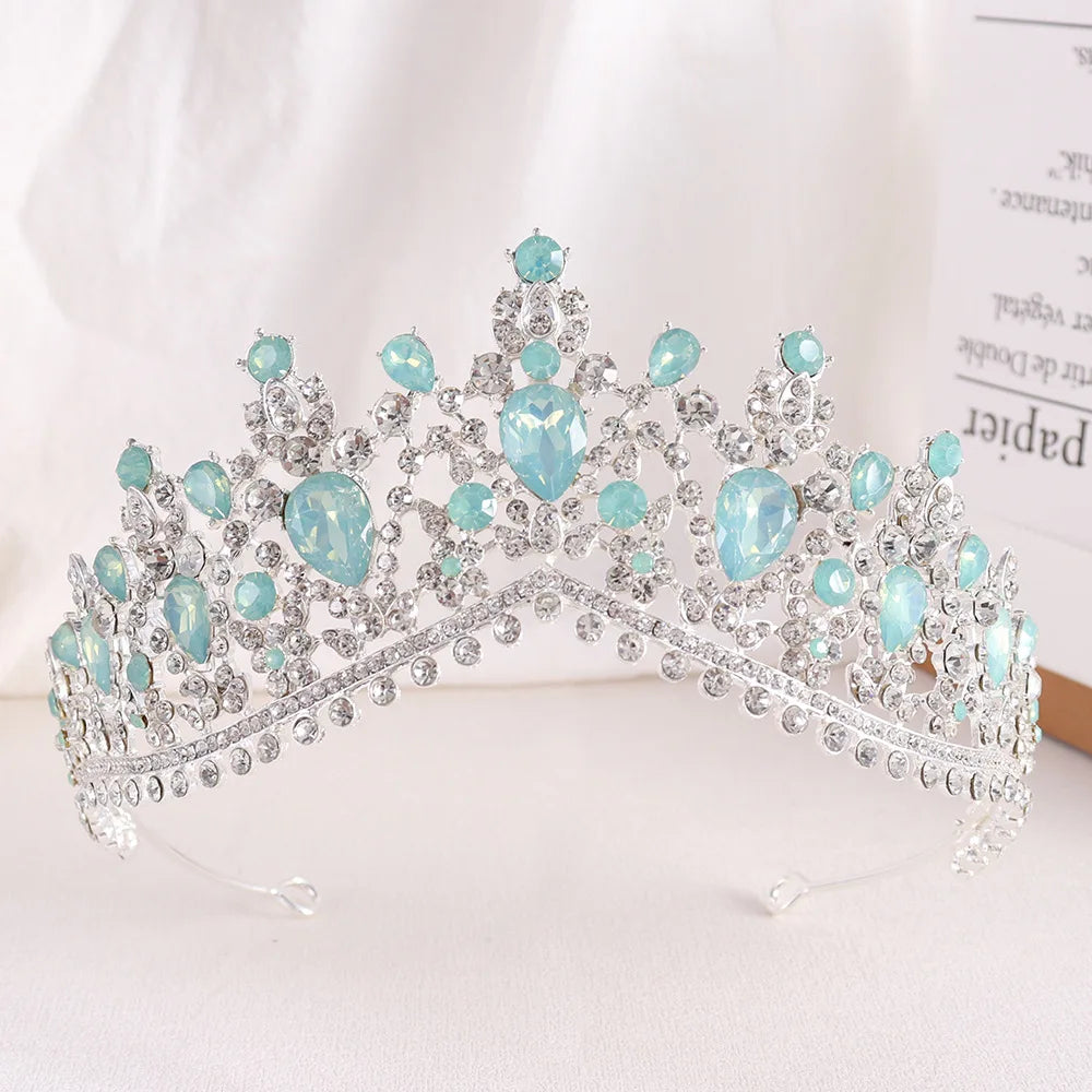 Baroque Luxury Silver Color Green Crystal Bridal Crowns Tiara Rhinestone Diadem Tiaras for Bride Headbands Wedding Accessories - EUFASHIONBAGS