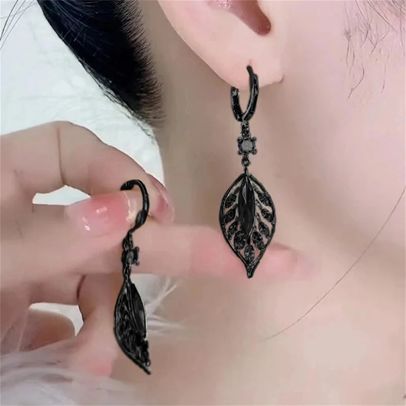 Chic Aesthetic Leaf Pendant Earrings for Women Bright Zirconia Jewelry for Anniversary Fashion Lady Statement Accessories - EUFASHIONBAGS