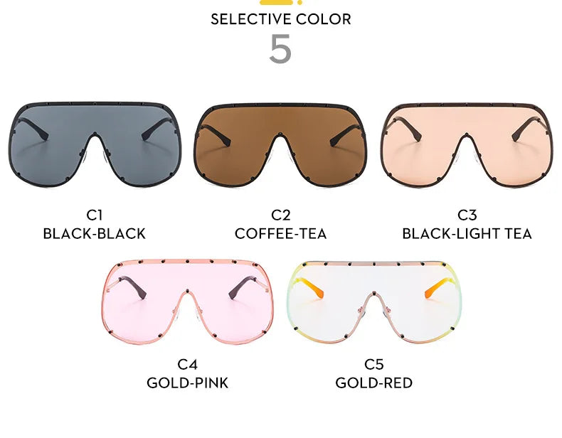 High-End Brown One-Piece Sunglasses European and American New Style Glasses Large Frame Anti-Uv Sunglasses for Women - EUFASHIONBAGS