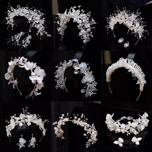 Luxury Silver Color Pearl Crystal Wedding Hairbands Hair Accessories Bridal Flowers Headpiece Women Bride Hair ornaments Jewelry - EUFASHIONBAGS