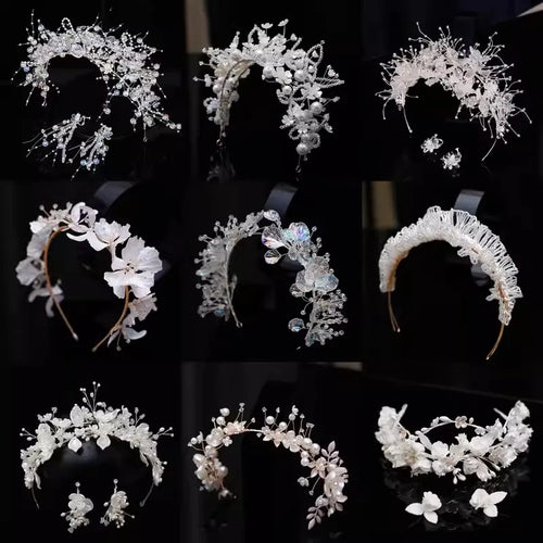 Luxury Silver Color Pearl Crystal Wedding Hairbands Hair Accessories Bridal Flowers Headpiece Women Bride Hair ornaments Jewelry