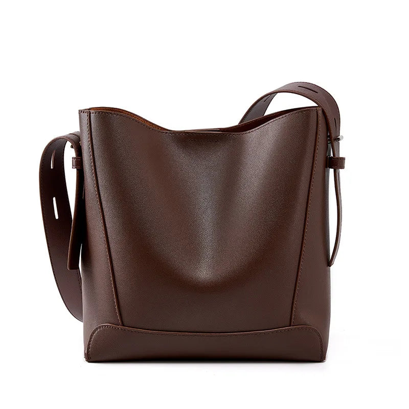 Genuine Leather Women Shoulder Bag Large Capacity Cowhide Bucket Bags Fashion Casual Female Crossobdy Bag