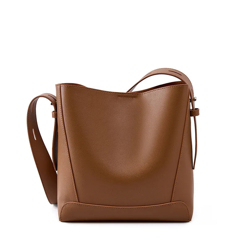 Genuine Leather Women's Bag Crossbody Bag One Shoulder Large Capacity Bucket Bag - EUFASHIONBAGS