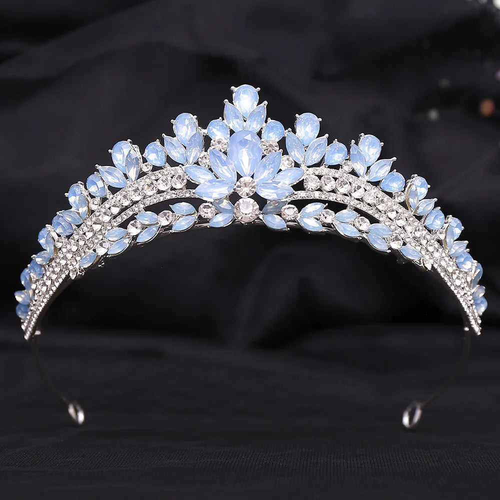 Different Style Silver Color Blue Opal Crystal Bridal Tiaras Crown Rhinestone Pageant Prom Diadem Wedding Hair Dress Accessories - EUFASHIONBAGS