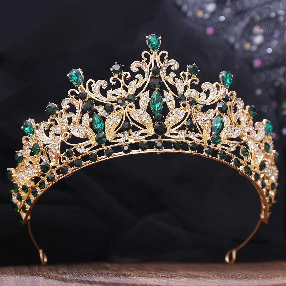 Luxury Forest Green Opal Diadem Rhinestone Crystal Tiara Bride Headdress Princess Wedding Crown Pageant Hair Jewelry Accessories - EUFASHIONBAGS