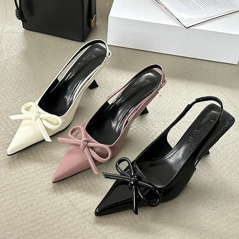 Brand Pointed Toe High Heels Female Sandals Butterfly-Knot Elegant Office Shoes Ladies Sexy Fashion Slingbacks Dress Shoes Women