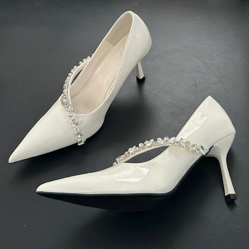 Rhinestone Chain Sexy Thin High Heels Women Pointed Toe Pumps Office Shoes Female Fashion Elegant Dress Shoes Zapatos De Mujer