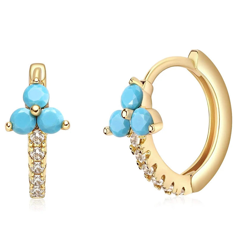 Blue Flower Design Hoop Earrings for Women Newly Designed Dainty Girls Ear Accessories Fancy Gift Luxury Fashion Jewelry