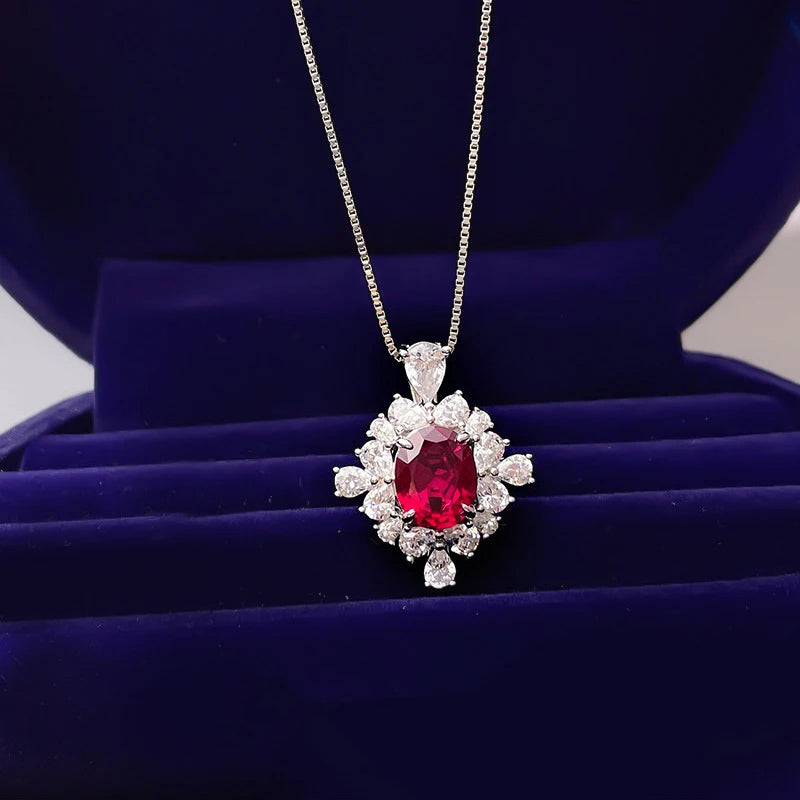 Charming Pendant Necklace for Women Bright Red Zirconia Stone Jewelry for Wedding Party Female Chic Accessories