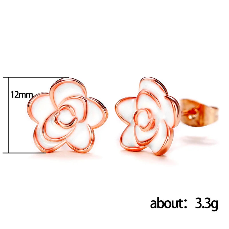 Classic Camellia Flower Stud Earring Delicate Women Accessory  Daily Wearing Party Earring with White/Black Flower Jewelry