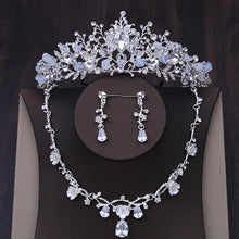 Load image into Gallery viewer, Luxury Silver Color Bridal Headwear Rhinestone Tiaras Pageant Crowns Wedding Headpiece Alloy Women Earring Necklace Jewelry Sets