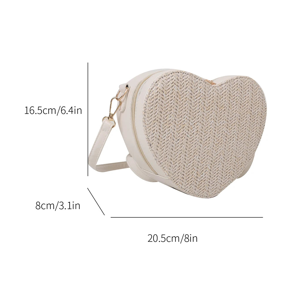 Love Heart Shaped Straw Bag for Women Shoulder Messenger Bags Luxury Designer Handbag Tote Summer Beach Vacation Bolsas 2023