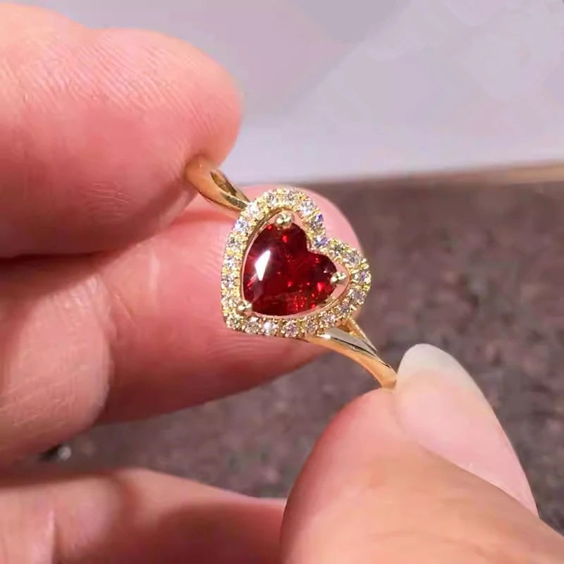 Red Love CZ Women Rings Gold Color for Wedding Engagement Heart Rings Anniversary Gift Jewelry Wholesale