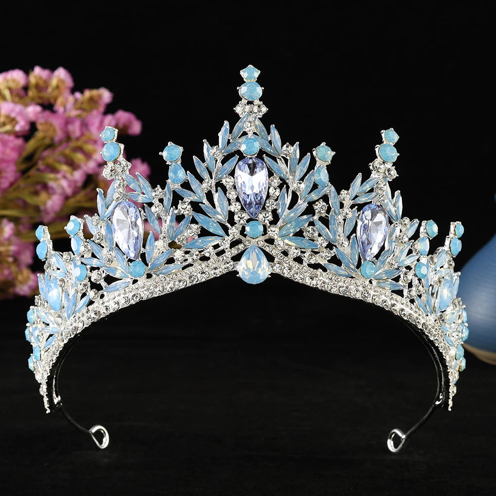 Luxury Silver Color Water Drop Crystal Opal Tiara For Women Headpiece Wedding Bridal Birthday Party Crown Hair Dress Accessories - EUFASHIONBAGS