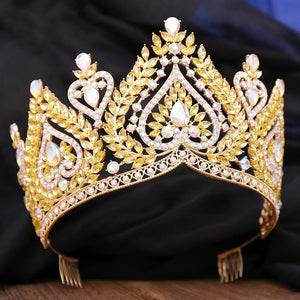 Exquisite AB Color Crystal Tiaras for Brides Diadem Princess Crown Combs Headwear Wedding Dress Hair Jewelry Pageant Headdress