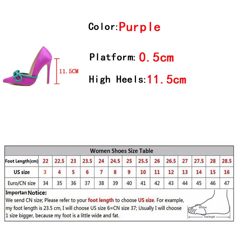 Runway Style Silk Butterfly-Knot Women Pumps Sexy Pointed Toe Slip On Purple High Heels Fashion Slingback Shoes Stiletto - EUFASHIONBAGS