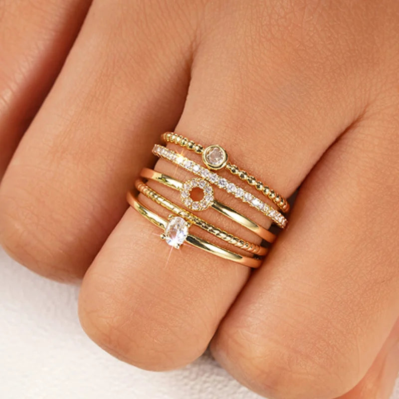 Fashion 5Pcs Stackable Rings Set Female Engagement Party Accessories Delicate Trendy Zirconia Finger Jewelry