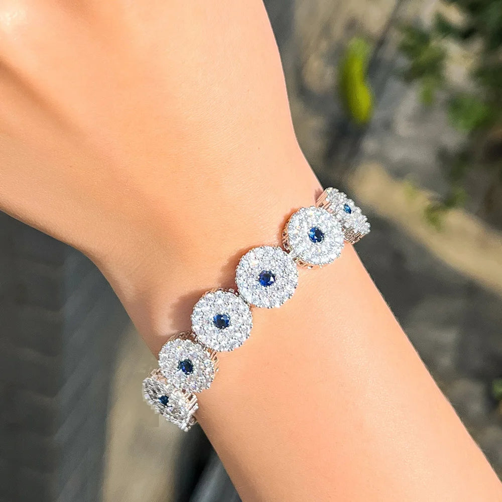 Sparkling Micro Pave Round Cubic Zirconia Stone Royal Blue Luxury Women Wedding Party Bridal Bracelets Jewelry - EUFASHIONBAGS