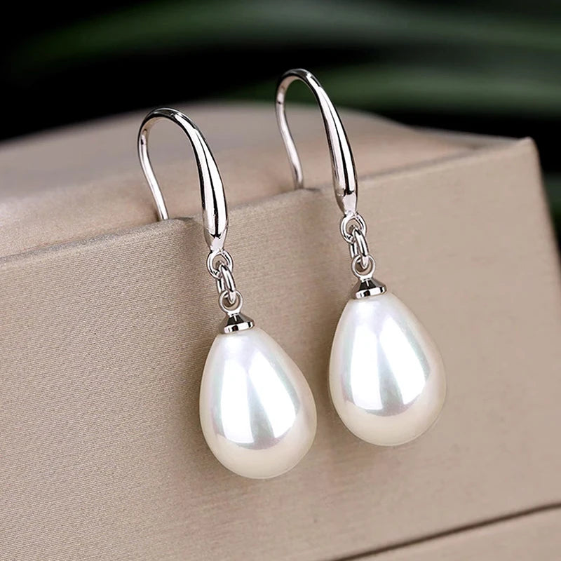 Simple Temperament Drop Earrings Lady Simulated Pearl Pendant Accessories for Female Graceful Female Wedding Jewelry Gift - EUFASHIONBAGS