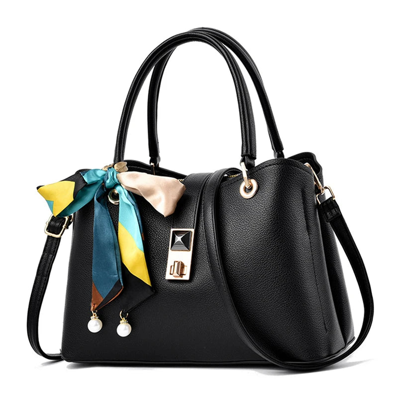 Fashion Women's Tote Bag New Luxury Designer PU Leather Women Shoulder Crossobdy Bags Silk Scarf Bow Handbag