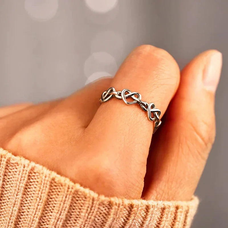 Heart to Heart Twisted Finger Ring for Women Antique Silver Color Fashion Versatile Female Love Rings Daily Wear Jewelry - EUFASHIONBAGS