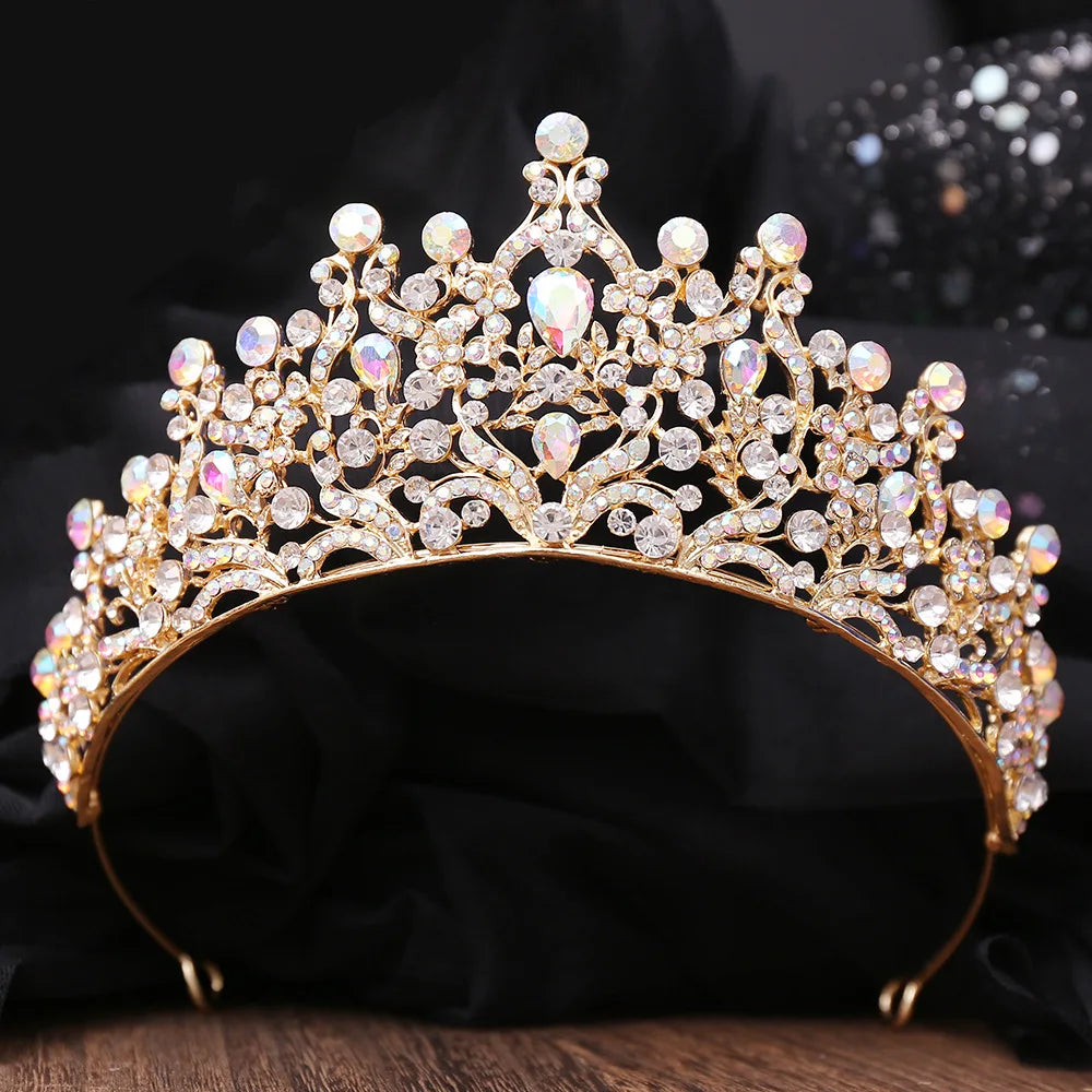 Luxury Royal Rhinestone Leaves Wedding Crown AB Color Crystal Tiaras Bridal Dress Hair Accessories Baroque Headband Queen Diadem - EUFASHIONBAGS