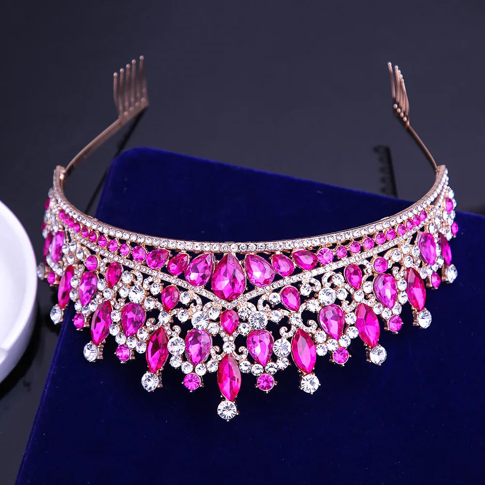 Luxury Baroque Crystal Wedding Crown With Comb Leaf Bridal Tiaras Headdress Princess Queen Diadem Dress Hair Jewelry Accessories - EUFASHIONBAGS