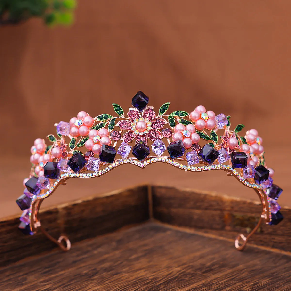 Baroque Luxury Red Crystal Flowers Tiaras For Women Diadem Wedding Girls Birthday Party Elegant Crowns Hair Jewelry Accessories - EUFASHIONBAGS