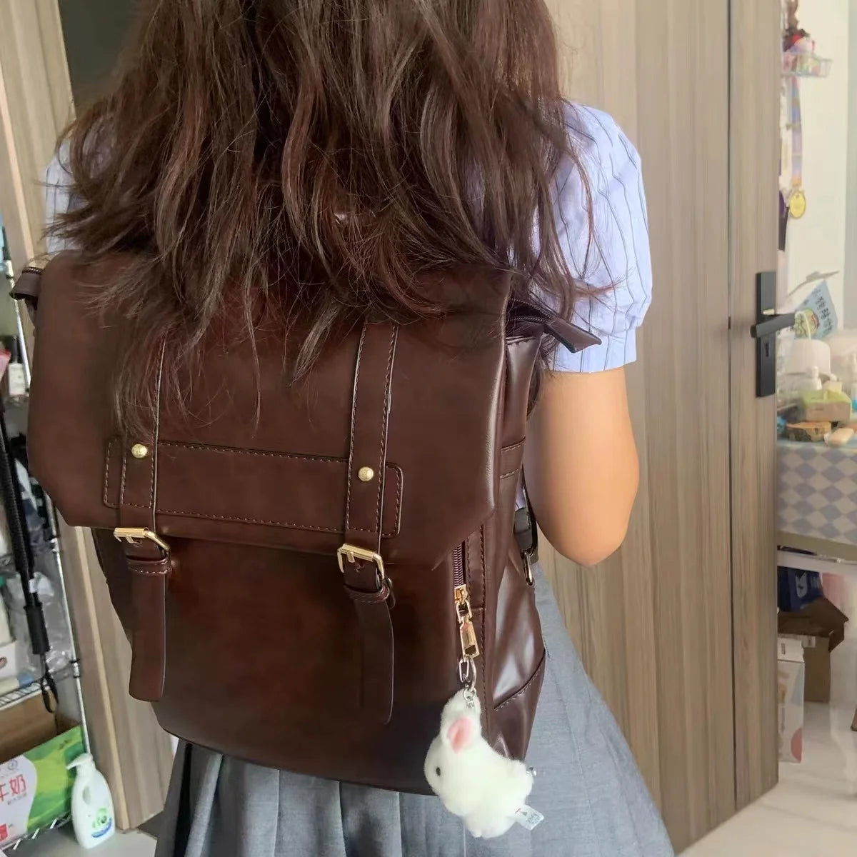 Vintage Brown Jk Backpacks Women High Street Preppy Style Pu Leather Mini Backpack Harajuku Casual School Bag New - EUFASHIONBAGS