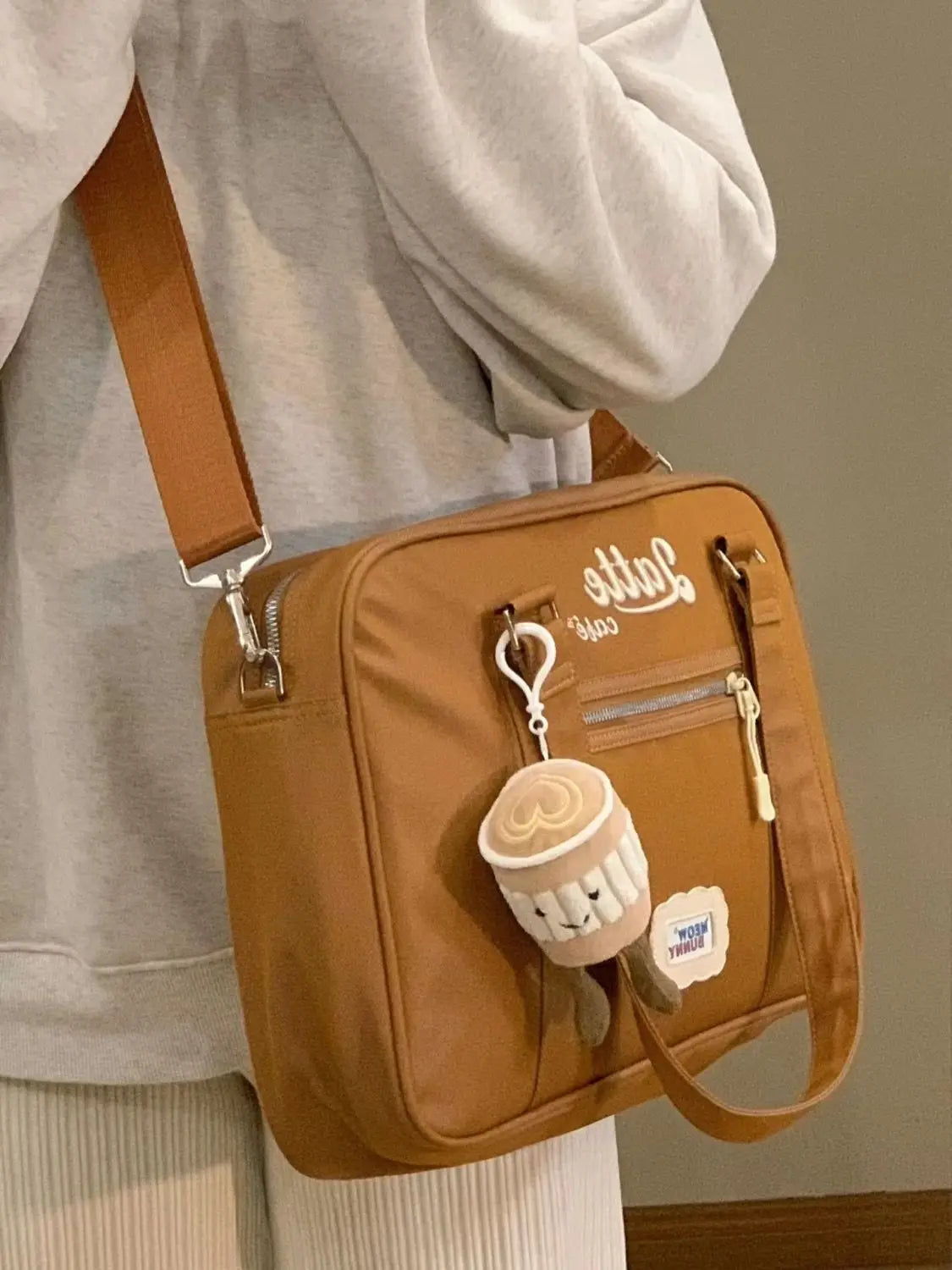 Vintage Casual Canvas Shoulder Bag Women Harajuku Aesthetic Zipper White Handbag Tote Bag Retro Crossbody Bags - EUFASHIONBAGS