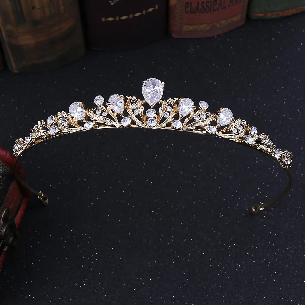 Baroque Korean Gold Color Crystal Crown Hair Accessories Luxury Rhinestone Tiara For Women Wedding Headdress Bridal Hair Jewelry