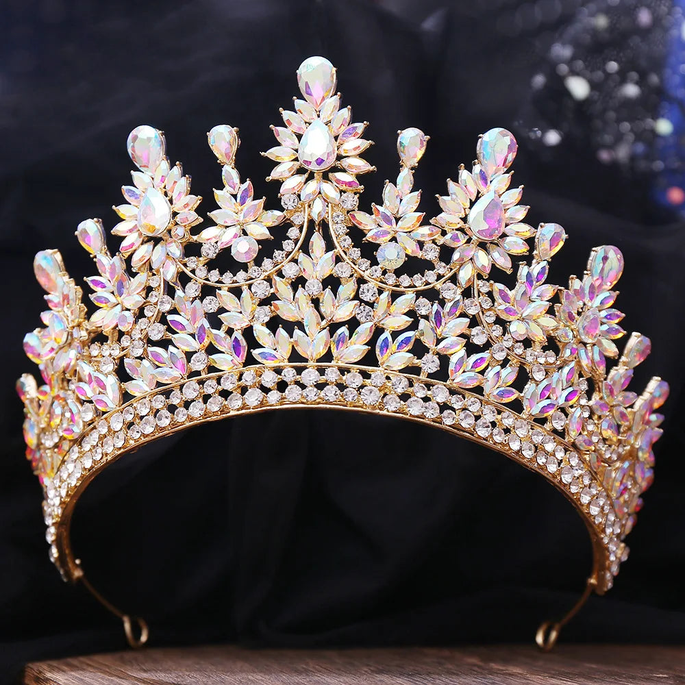 Luxury Big Forest AB Color Crystal Flower Bridal Tiaras Crown Floral Headband Rhinestone Pageant Diadem Wedding Hair Accessories - EUFASHIONBAGS