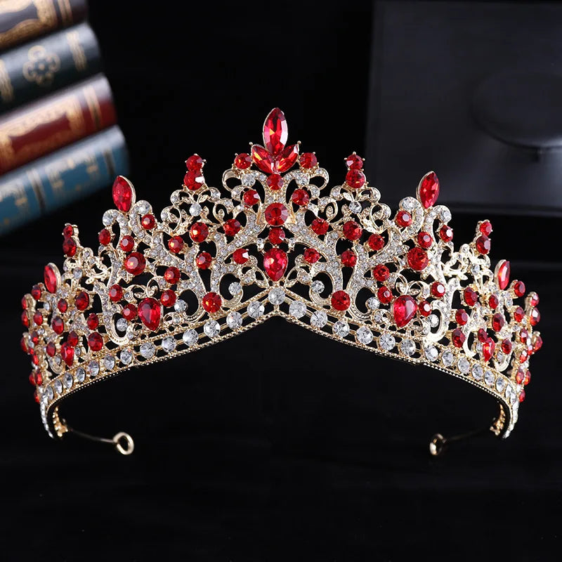 Trendy Baroque Sky Blue Rhinestone Crystal Queen Crown Wedding Tiara Women Beauty Pageant Diadem Bridal Hair Accessories Jewelry - EUFASHIONBAGS