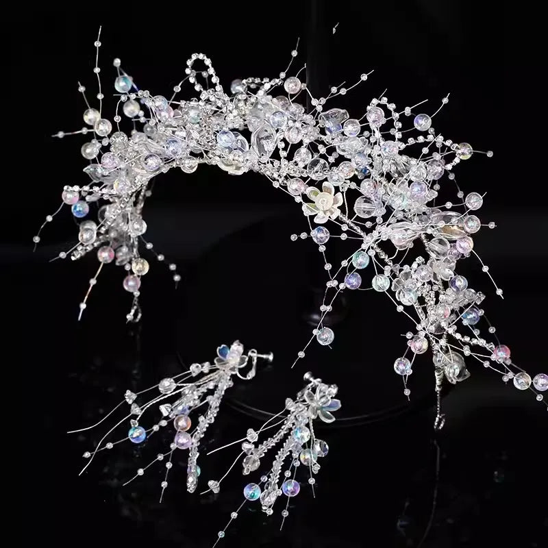 Luxury Crystal Beads Floral Bridal Headpiece Baroque Crown Wedding Hair Jewelry Pageant Rhinestone Diadem Headband Hair Ornament - EUFASHIONBAGS