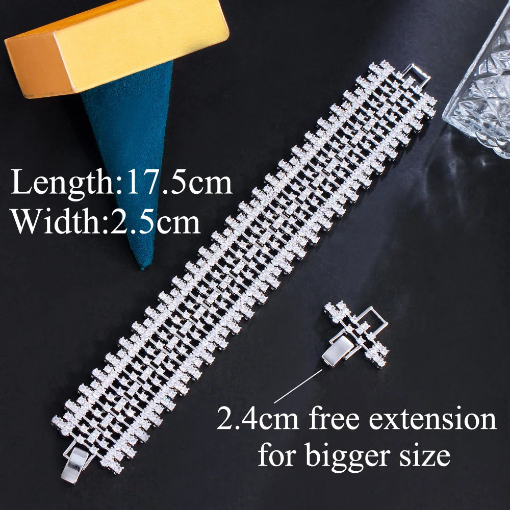 High End Genuine 5A Top African Dubai Cubic Zirconia Stones Female Big Bracelet Bangle for Brides Wedding Party - EUFASHIONBAGS