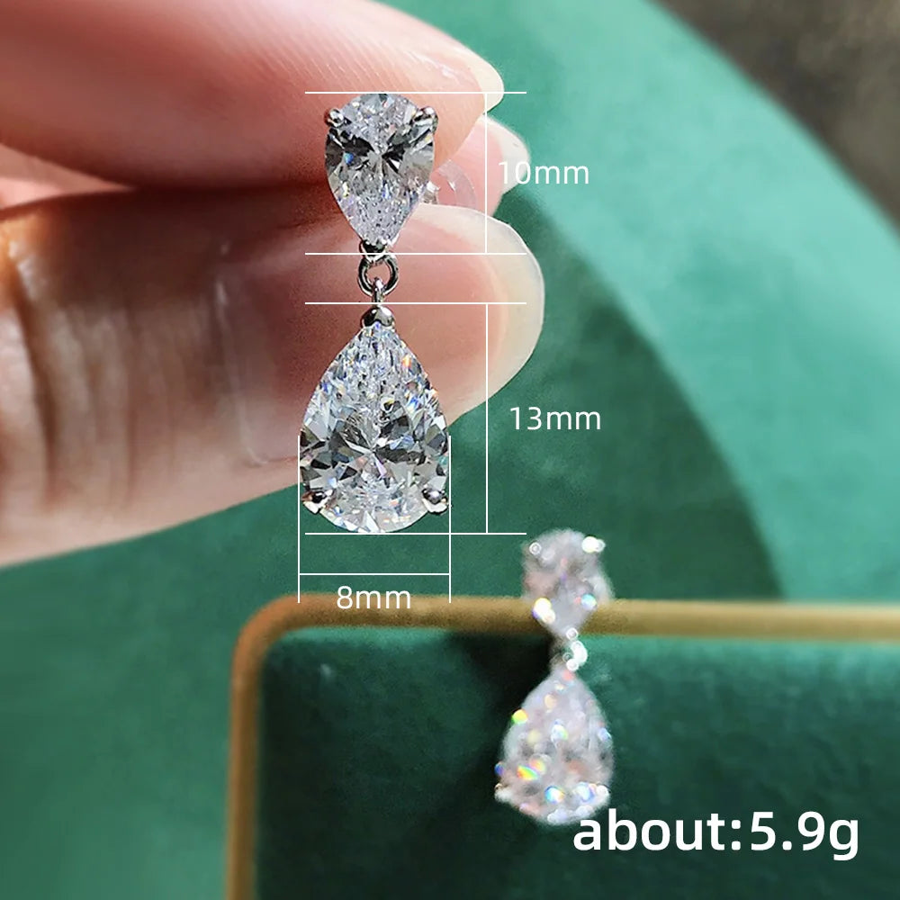 Crystal Water Drop Cubic Zirconia Dangle Earrings Silver Color Temperament Drop Earrings for Women Wedding Trendy Jewelry - EUFASHIONBAGS