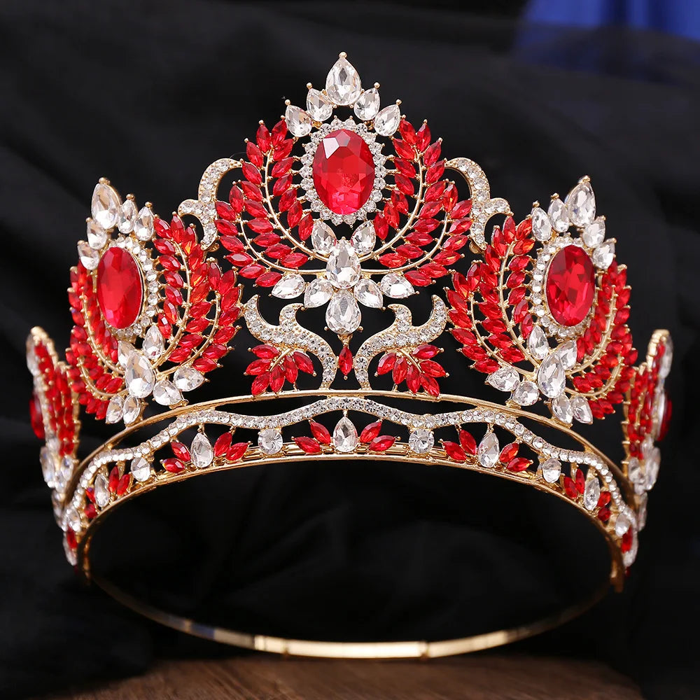 Royal King and Queen Crown Big Round Baroque Tiaras Luxury Rhinestone Headdress for Bride Wedding Hair Jewelry Princess Diadem - EUFASHIONBAGS