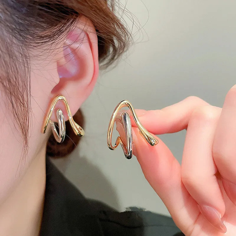 Personality Arrows Shape Stud Earrings for Women Two Tone Design Y2K Girls Ear Piercing Earrings Modern Fashion Jewelry - EUFASHIONBAGS