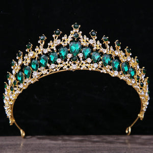 Luxury Green Color Crystal Wedding Crown Bridal Hair Accessories Women Baroque Crown Rhinestones Tiaras Bride Queen Party Crowns