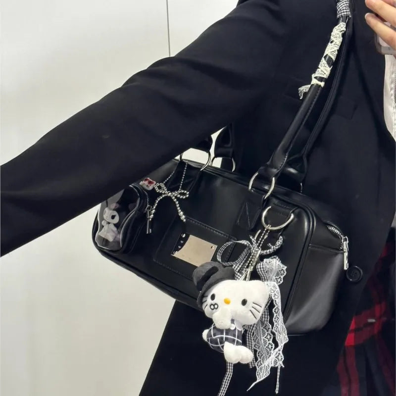 Black Ita Bag Handbag Women Uniform Japanese Transparent Shoulder Bags Preppy Style Kawaii Underarm Bag - EUFASHIONBAGS