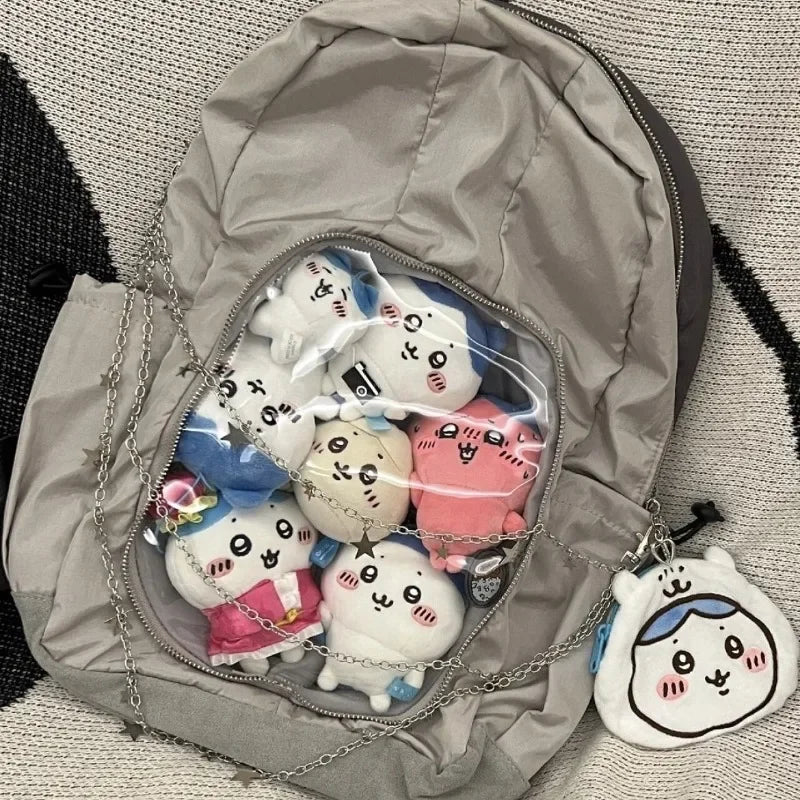 Y2K Backpacks Female Casual Large Capacity Detachable Transparent Doll Show Mochilas Harajuku Silver Aesthetic Women Bags