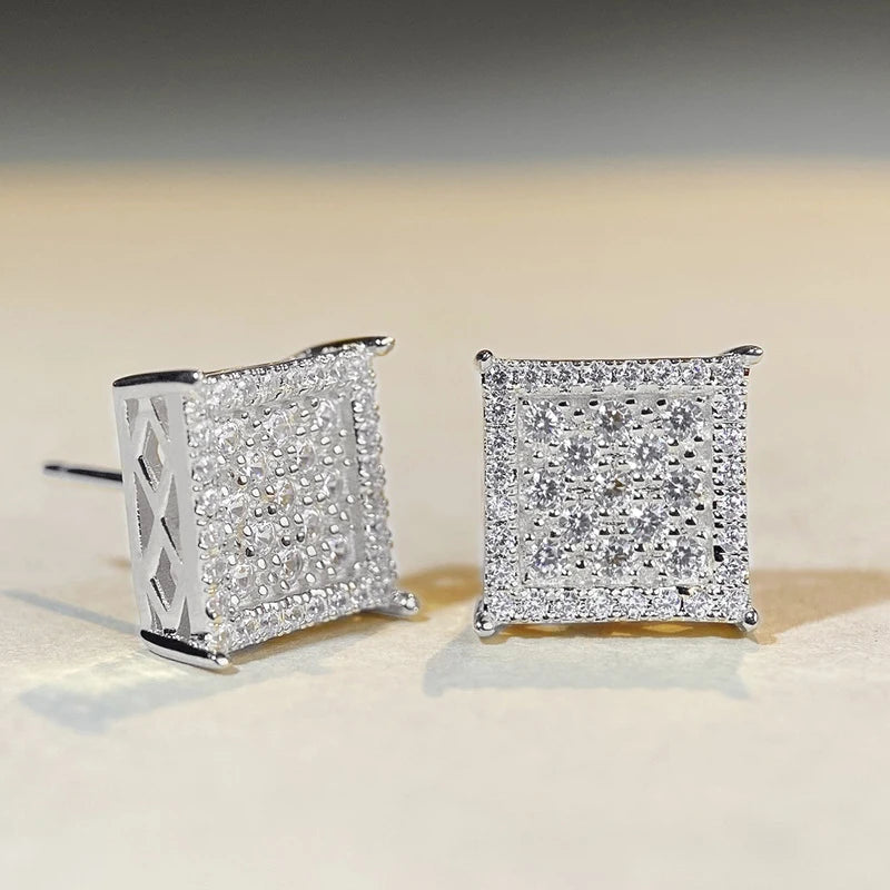 Stylish Square Shape Stud Earrings Female Luxury Gold Color/Silver Color Bright CZ Accessories Shining Fashion Jewelry