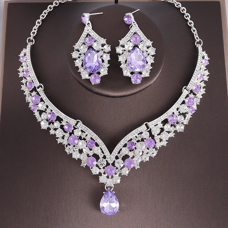 Exquisite Luxury Water Drop Crystal Bridal Jewelry Sets for Women Chokers Necklace Earrings Set Wedding Dress Dubai Jewelry Set - EUFASHIONBAGS