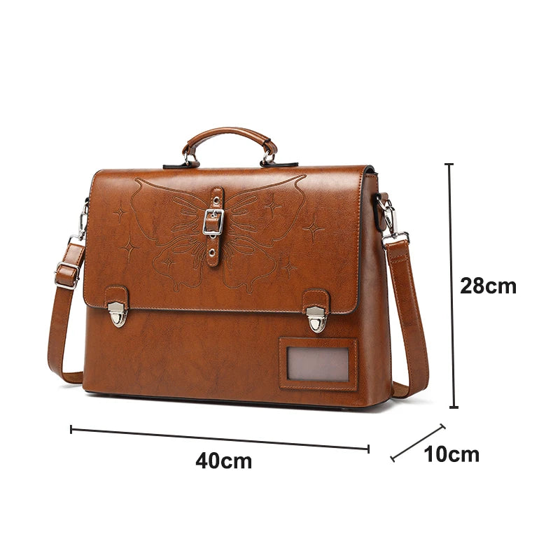 Genuine Leather Women Tote Bag College Style School Bag Vintage Women's Backpack 16 inch Computer Cowhide Shoulder Bags