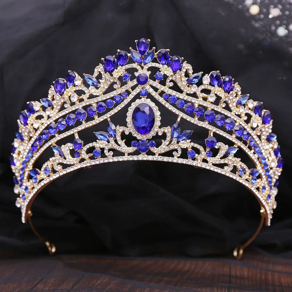 Luxury Red Crystal Wedding Crowns Green Tiaras Women Bridal Hair Jewelry Royal Queen Headdress Diadem Head Accessories - EUFASHIONBAGS