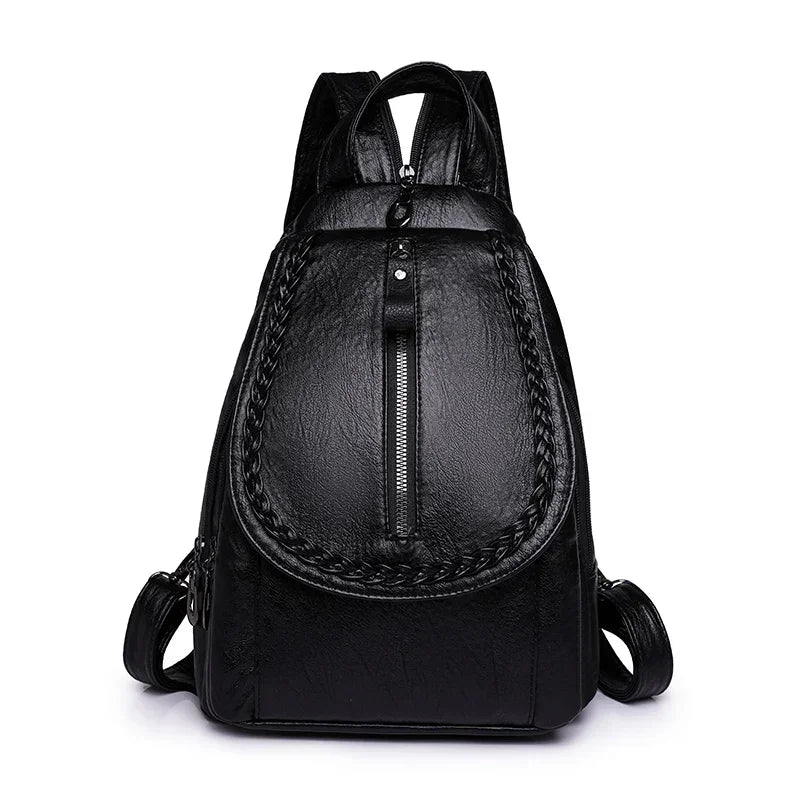 Women Leather Backpacks Zipper Chest Bag Sac a Dos Travel Back Pack Bagpack Mochilas School Bags for Teenage Girls - EUFASHIONBAGS